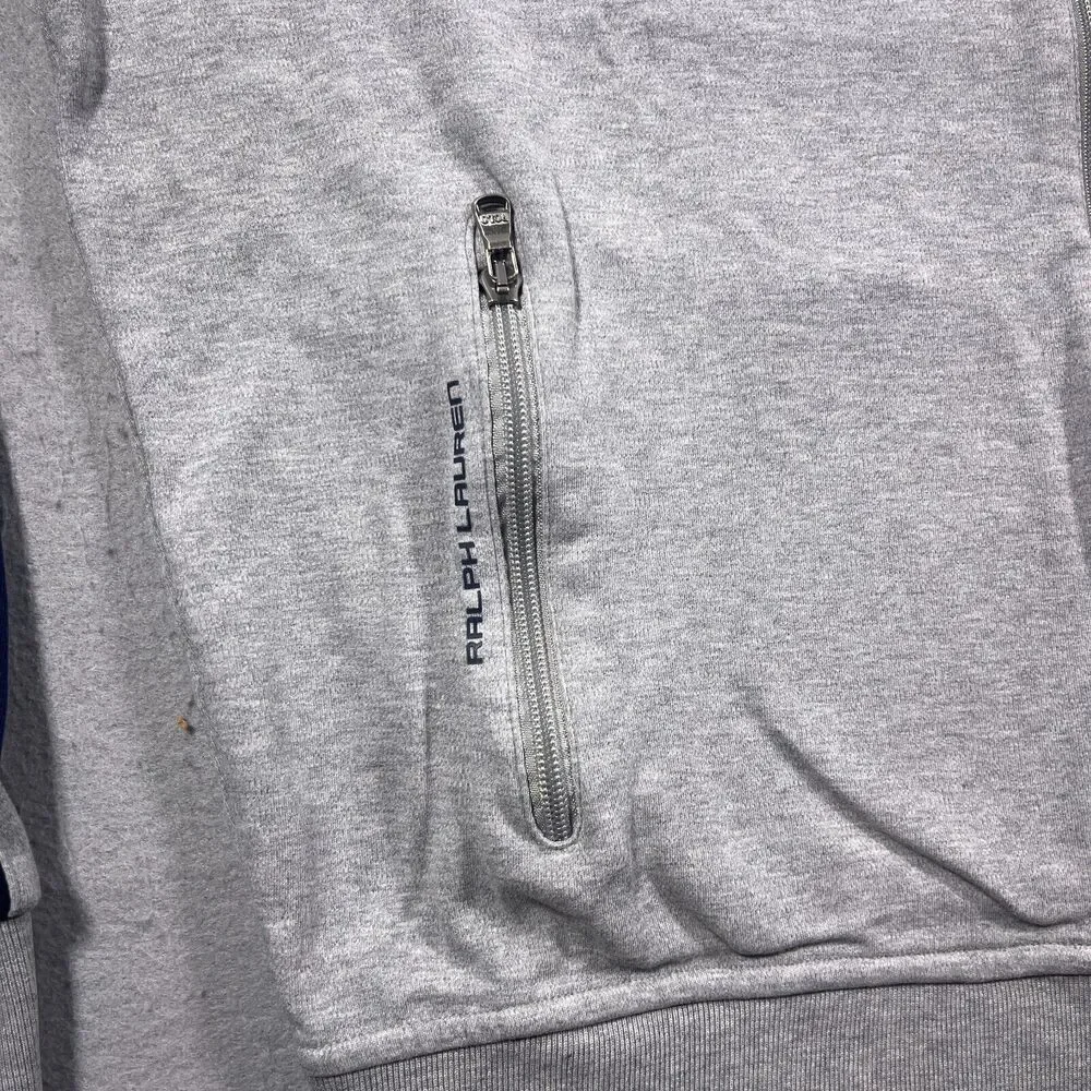Polo Ralph Lauren Track Jacket Men Large Regular Gray Navy Stripe Athleisure‎